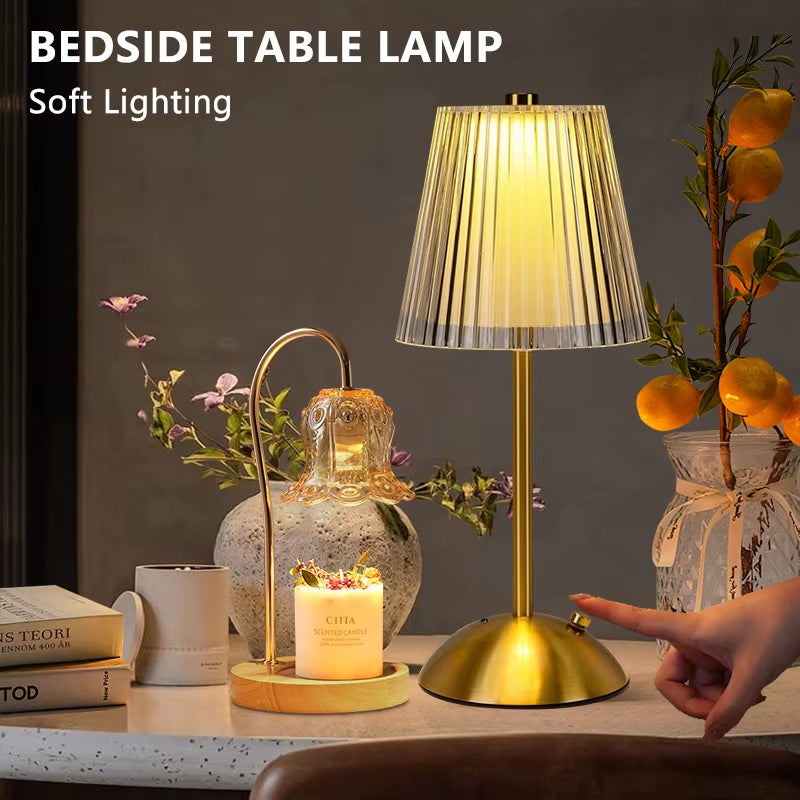 Cordless Table Lamp Dimmable Crystal Table Lamp 3 Colors LED Gold Lamp Portable Lamp Vintage Rechargeable Touch Lamp for Room
