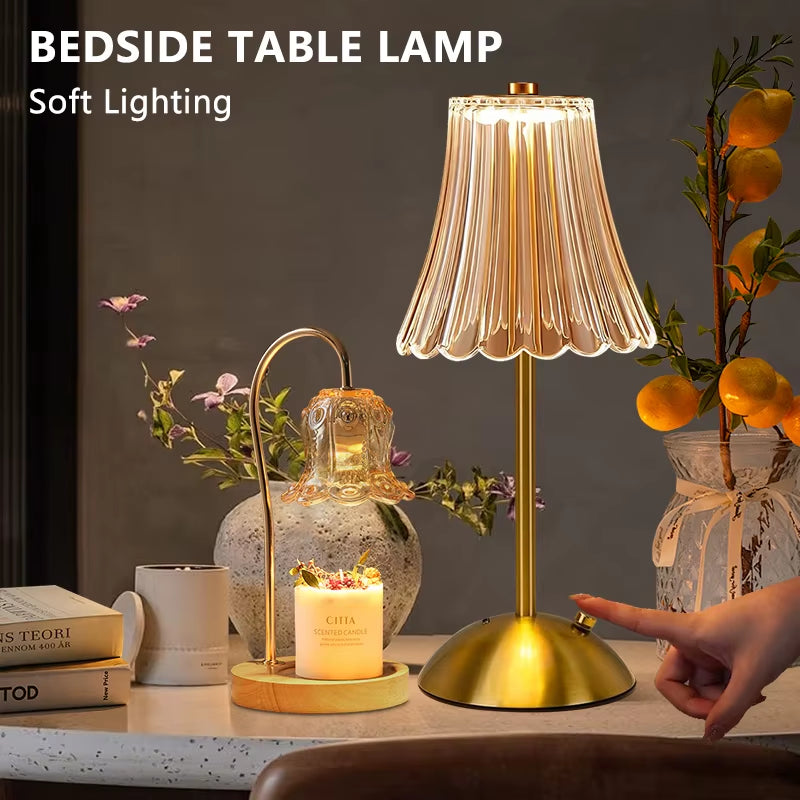Cordless Table Lamp Dimmable Crystal Table Lamp 3 Colors LED Gold Lamp Portable Lamp Vintage Rechargeable Touch Lamp for Room